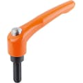 Kipp Adjustable Handle, Mod. Des., Protective Cap Sz. 2, 3/8-16X50, Cast Zinc Orange RAL2004, Steel K0122.92A42X50