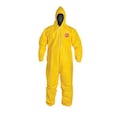 Dupont Tychem 2000 Hooded Chemical Resistant Coverall, 10 mil, Serged Seam, Yellow, 2XL, 12 Pack QC127SYL2X001200