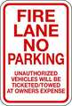 Lyle Fire Lane, Zone & Equipment No Parking Sign, 18 in Height, 12 in Width, Aluminum, English NP-004-12HA