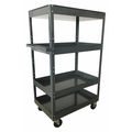 Zoro Select Utility Cart with Deep Lipped Metal Shelves, Steel, Flat, 4 Shelves, 800 lb 3W244