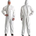 3M Hooded Disposable Coveralls, White, Microporous Polyethylene Laminate, Polypropylene, Zipper 4510-L