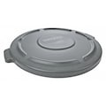 Rubbermaid Commercial 32 gal Flat Trash Can Lid, 22 1/4 in W/Dia, Gray, Resin, 0 Openings FG263100GRAY