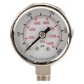 Zoro Select Pressure Gauge, 0 to 2000 psi, 1/8 in MNPT, Stainless Steel, Silver 4FMJ9