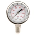 Zoro Select Pressure Gauge, 0 to 200 psi, 1/4 in MNPT, Stainless Steel, Silver 4FMK9