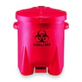 Eagle Mfg Biohazard Step On Waste Can, 6 Gallon Capacity, Polyethylene, Red, 13 1/2 in Width x 16 in Height 943BIO