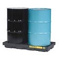 Justrite Drum Spill Containment Pallet, 24 gal Spill Capacity, 2 Drum, 2500 lb, Recycled Polyethylene 28655