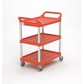 Rubbermaid Commercial Dual-Handle Utility Cart with Lipped Plastic Shelves, Plastic, (2) Raised, 3 Shelves, 200 lb FG342488RED