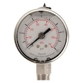 Zoro Select Pressure Gauge, 0 to 100 psi, 1/4 in MNPT, Stainless Steel, Silver 4CFF8