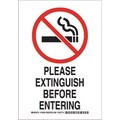 Brady No Smoking Sign, 10" Height, 7" Width, Polyester, Rectangle, English 128054