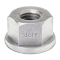 Zoro Select Flange Nut, 5/16"-18, 316 Stainless Steel, Grade 316, Plain, 1/2 in Hex Wd, 9/32 in Hex Ht NUT93151C