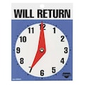 Cosco Sign, Will Return Clock, Blue, 6" Height, 5" Width 098010