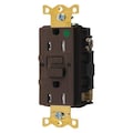 Hubbell GFCI Receptacle, 15A, 125VAC, 5-15R, Brown GFRTW82