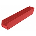 Zoro Select Shelf Storage Bin, Red, Plastic, 23 5/8 in L x 4 1/8 in W x 4 in H, 20 lb Load Capacity 30124REDBLANK