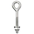 Zoro Select Routing Eye Bolt Without Shoulder, 1/4"-20, 3 in Shank, 15/32 in ID, Stainless Steel, Plain 5LAD6
