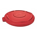Rubbermaid Commercial 44 gal Flat Trash Can Lid, 24 1/2 in W/Dia, Red, Resin, 0 Openings FG264560RED