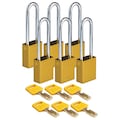 Brady Lockout Padlock, Yellow, 1-1/2" W Body, PK6 ALU-YLW-76ST-KA6PK