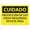 Nmc Caution Hearing Protection Required Sign, 10 in Height, 14 in Width, Pressure Sensitive Vinyl SPC73PB