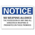 Lyle No Weapons Allowed Notice, Decal, 10"x7" LCU5-0304-ND_10X7