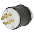 Hubbell Locking Plug, 20 A, 480V AC, 3 Poles, L16-20P, 16 AWG to 8 AWG, Screw Terminals, Black/White HBL2431