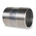 Zoro Select 304 Stainless Steel Nipple, 3/8 in Nominal Pipe Size, 1 1/2 in Overall Long, Threaded on Both Ends T4BNC02