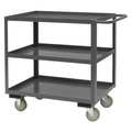 Zoro Select Utility Cart with Lipped Metal Shelves, Steel, Flat, 3 Shelves, 1,200 lb RSC-2448-3-95