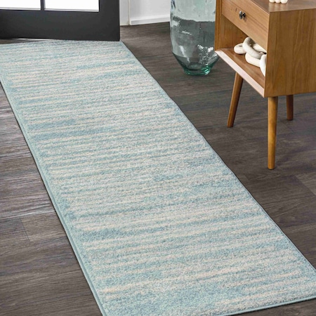Jonathan Y Khalil Modern Berber Stripe Turquoise/Cream 2 ft. x 8 ft. Runner Rug MOH207D-28