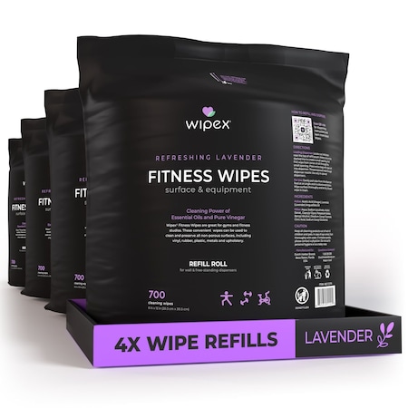 Wipex Natural Fitness Wipes 700ct Refill Rolls, Fresh Lavender, 2800 Gym Equipment Cleaning Wipes, 4PK WX11121FN-4