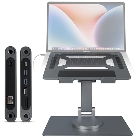 Purely Ergonomic Laptop/Tablet Stand 8-in-1 Docking Station, Silver L107