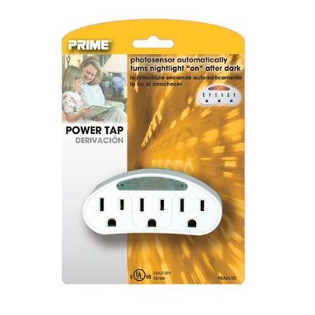 Prime 3 Outlet White Power Tap with Photocell Nightlight PBADL101
