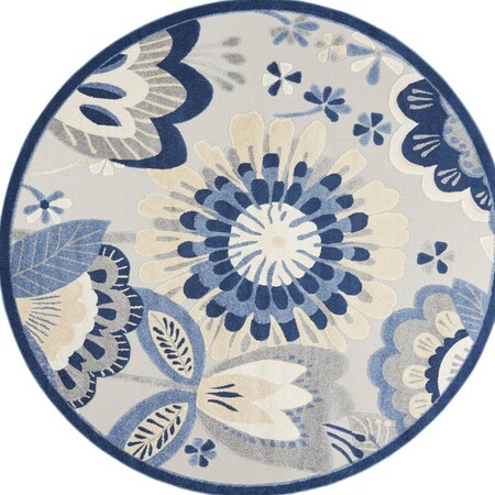 Homeroots 8' Blue And Gray Round Floral Indoor Outdoor Area Rug 546837