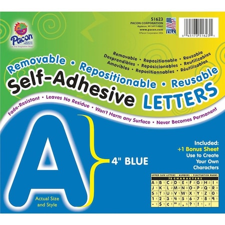 Pacon Corporation Pacon 4 Self-Adhesive Letters, Blue, 78 Characters/Pack 51623