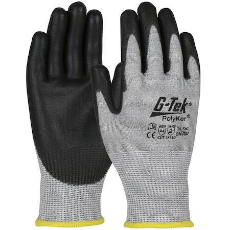 G-Tek Premium Seamless Knit A4 PolyKor Blended Glove w/PU Coated Flat Grip on Palm&Fingers, Touchscr, 12PK 23599