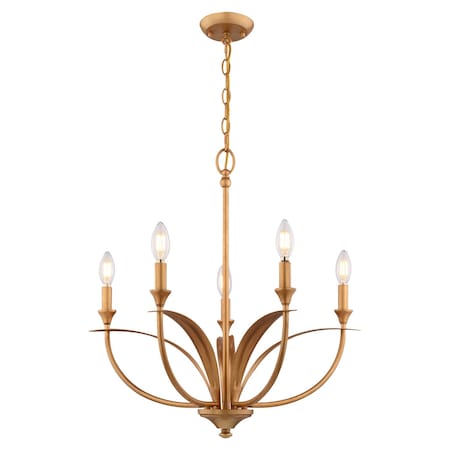 Vaxcel Fern Ridge 5-Light Traditional Chandelier, Heritage Gold, Candle Style, 24-In. Wide H0324