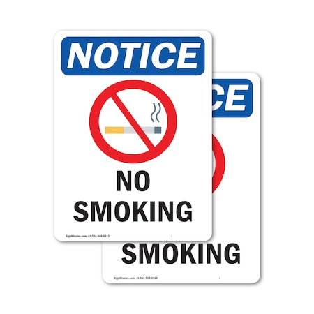 Signmission No Smoking Sign, Vinyl Decal, 18in W x 24in L, 2PK OS-2PACK-NS-D-1824-V-14808