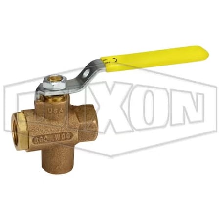 Dixon Ball Valve with NPT Tap, 3/8 in Nominal, FNPT End Style, Full Port, RTFE Seat/Stuffing Box Ring Soft BBV38VT