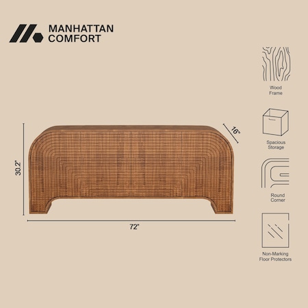 Manhattan Comfort Tressa 72 in Solid Wood Sideboard in Walnut (4-Door) SB1790-1