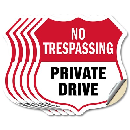 Signmission No Trespassing Shield Sign Private Drive, 6 inch X 6 inch, Vinyl Decal, 5PK SHI-D-5PACK-6-408