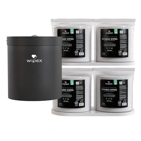 Wipex Plant-Based Fitness Wipes 700ct Bundle, 4 Refill Rolls + Black Wall Dispenser, Lemongrass/Eucalyptus WX72262BWD4LERP