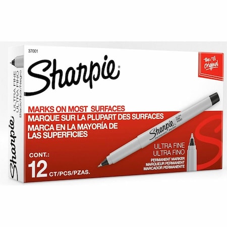 Sharpie Permanent Marker, Black, Ultra Fine Tip, Capped, 12 PK 37001B