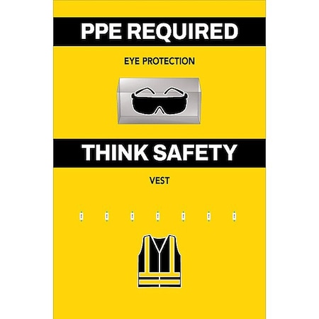 Visual Workplace PPE Shadow Board, Yellow, 24 in H 30-1910-3624-P61803