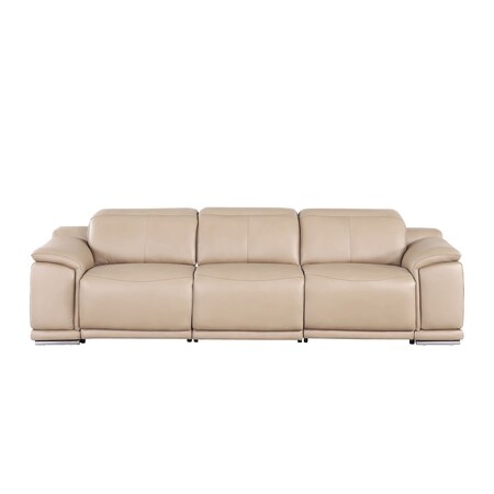 Homeroots 107" Beige Top Grain Leather Reclining USB Sofa 643698