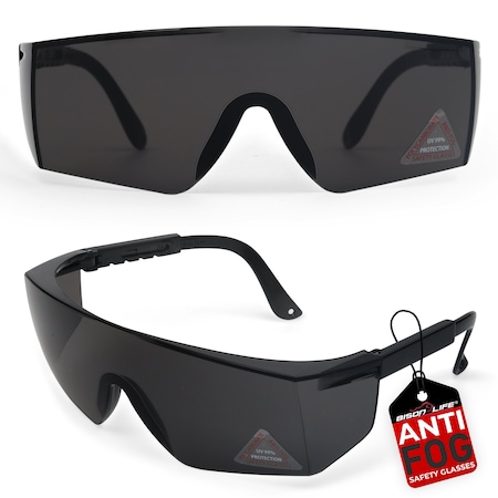 Bison Life Boxer Black Temples, Safety Glasses, Anti-Fog & Anti-Scratch, Black Lens ZH-BXSG-BKLBKT-MS16
