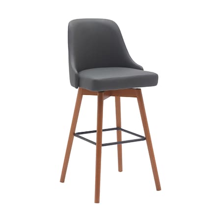 Armen Living Sicily 30in Swivel Walnut Wood Bar Stool in Gray Faux Leather LCSIBAWAGRY30