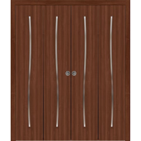 Sartodoors Sliding Closet Double Bi-fold Doors 96 x 80 inches, BASIC 3002 Walnut Franko, Sturdy Tracks Moldin BASIC3002DBF-GOFR-96x80 (4* 24x80)
