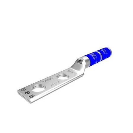 Burndy Two-Hole Compression Lug, 6 AWG Max, 1/4 in Stud, Long Barrel, Copper, Blue YAZ6C2TC14