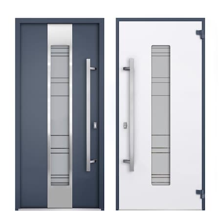 Vdomdoors Steel Door Deux 0757 Gray Graphite 2 Sidelight Exterior Windows Stainless Inserts Single Modern Pai DEUX0757EXD-GRE-W12+36+12 x H80-Left-hand Inswing