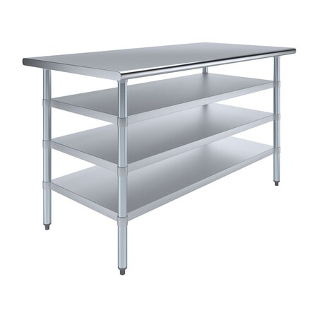Amgood 30in D x 60in L Stainless Steel Table, Three Undershelves AMG WT-3060-3SH-Z