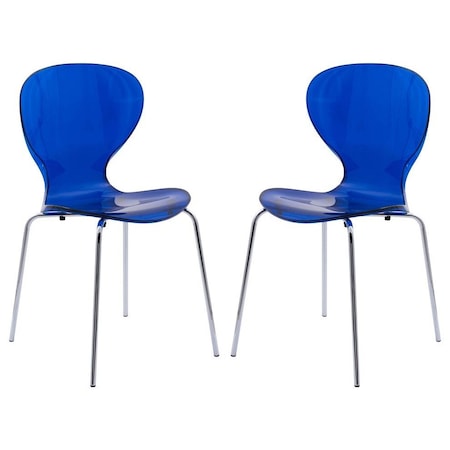 Leisuremod Modern Oyster Transparent Side Chair, Transparent Blue, 2PK OC17TBU2