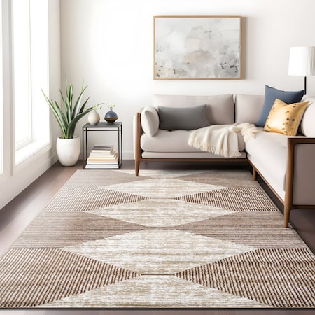 World Rug Gallery Geometric Stripe Area Rug 7 ft 10 in x 10 ft Beige WR150BEIGE8X10