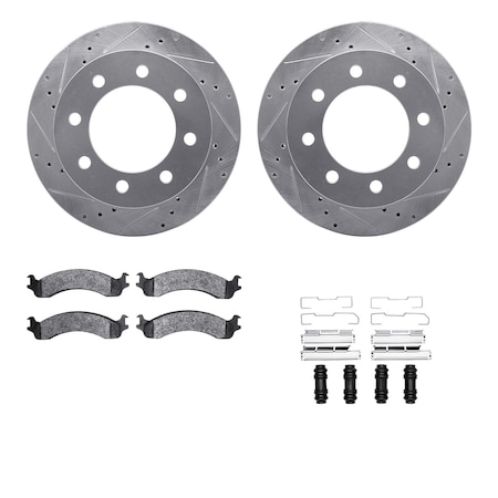 Dynamic Friction Co DFC Brake Rotor - Drilled & Slotted - Silver- Heavy Duty Brake Pad includes Hardware 7412-40006